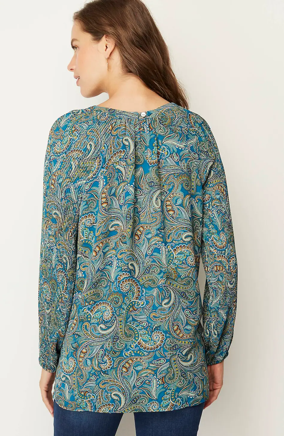 Paisley Pleated-Sleeves Tunic