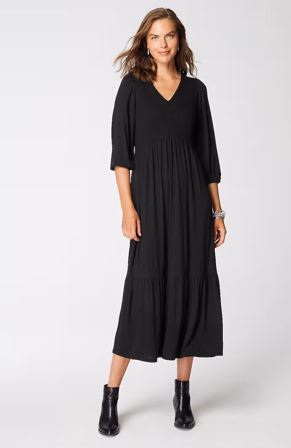Tiered Flounced-Hem Midi Dress
