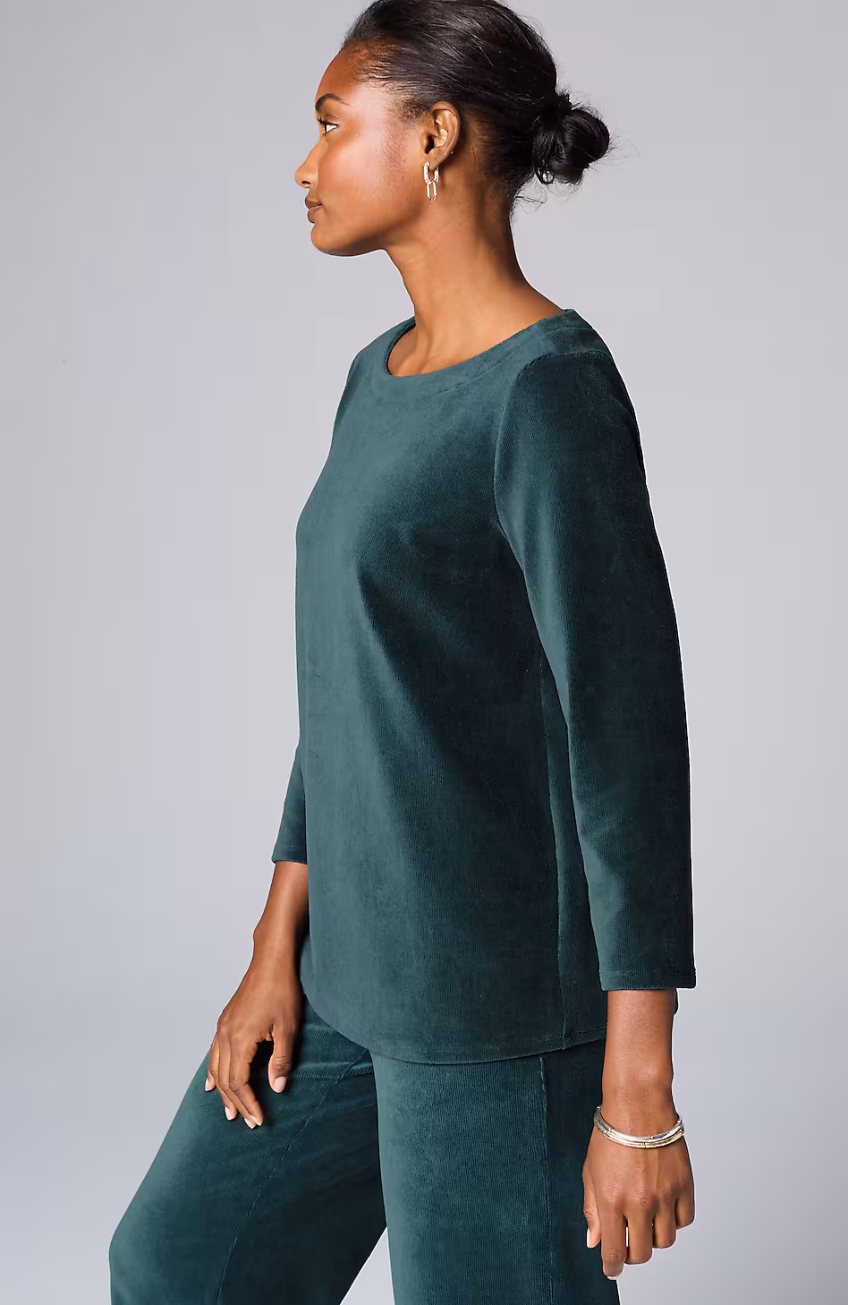 Pure Jill Corded-Velour Buttoned-Back Top