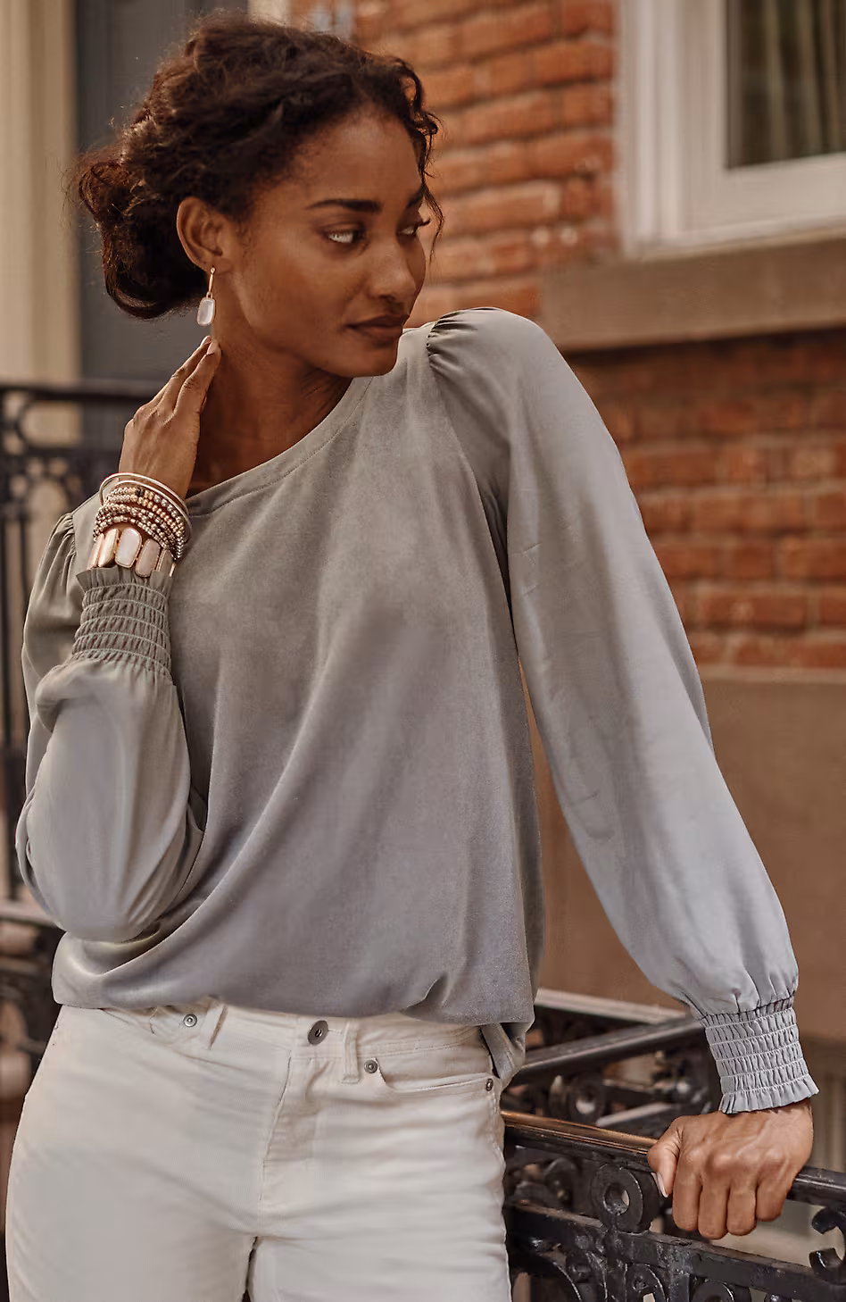 Velour Mixed-Media Top