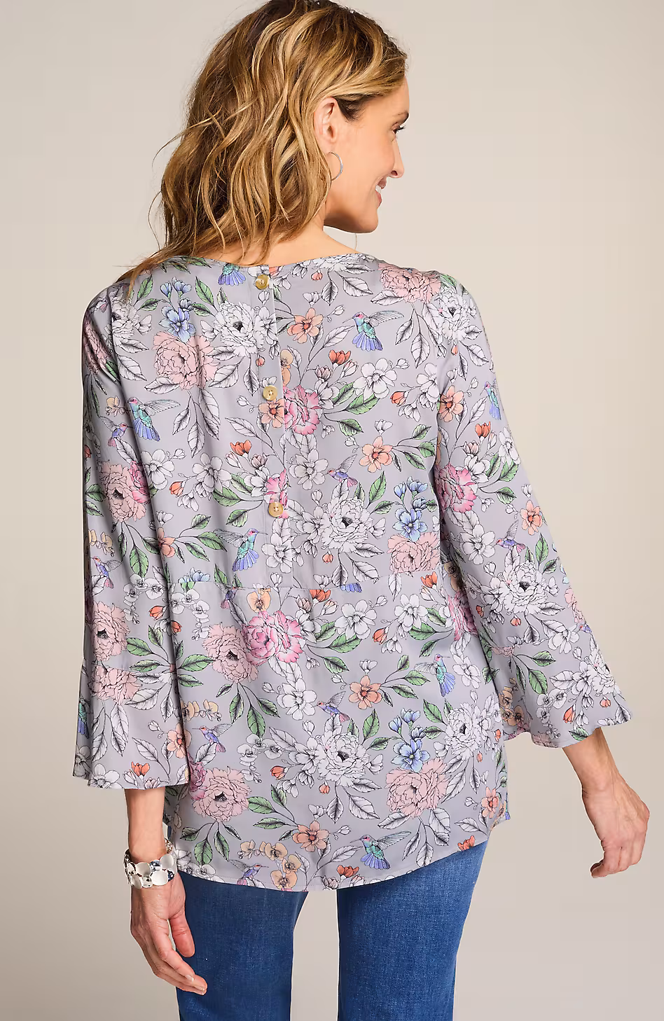 Hummingbird-Printed Satin Top