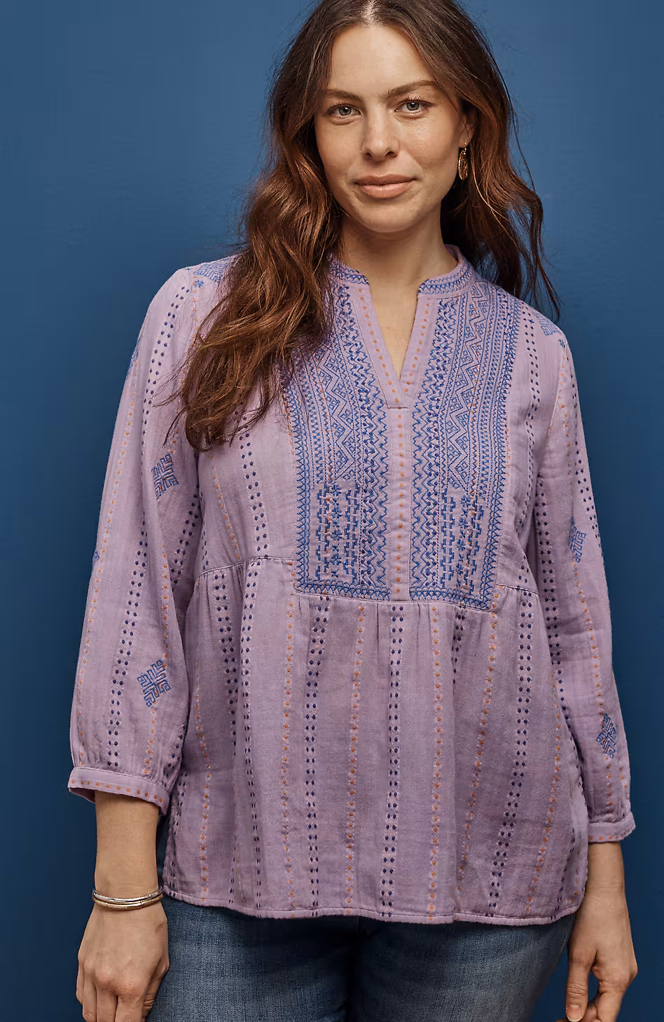 Cotton-Gauze Embroidered Popover