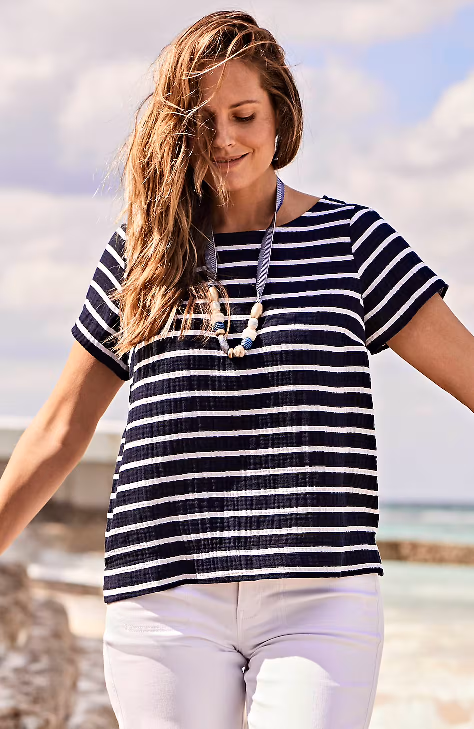 Cotton-Gauze Cap-Sleeve Top