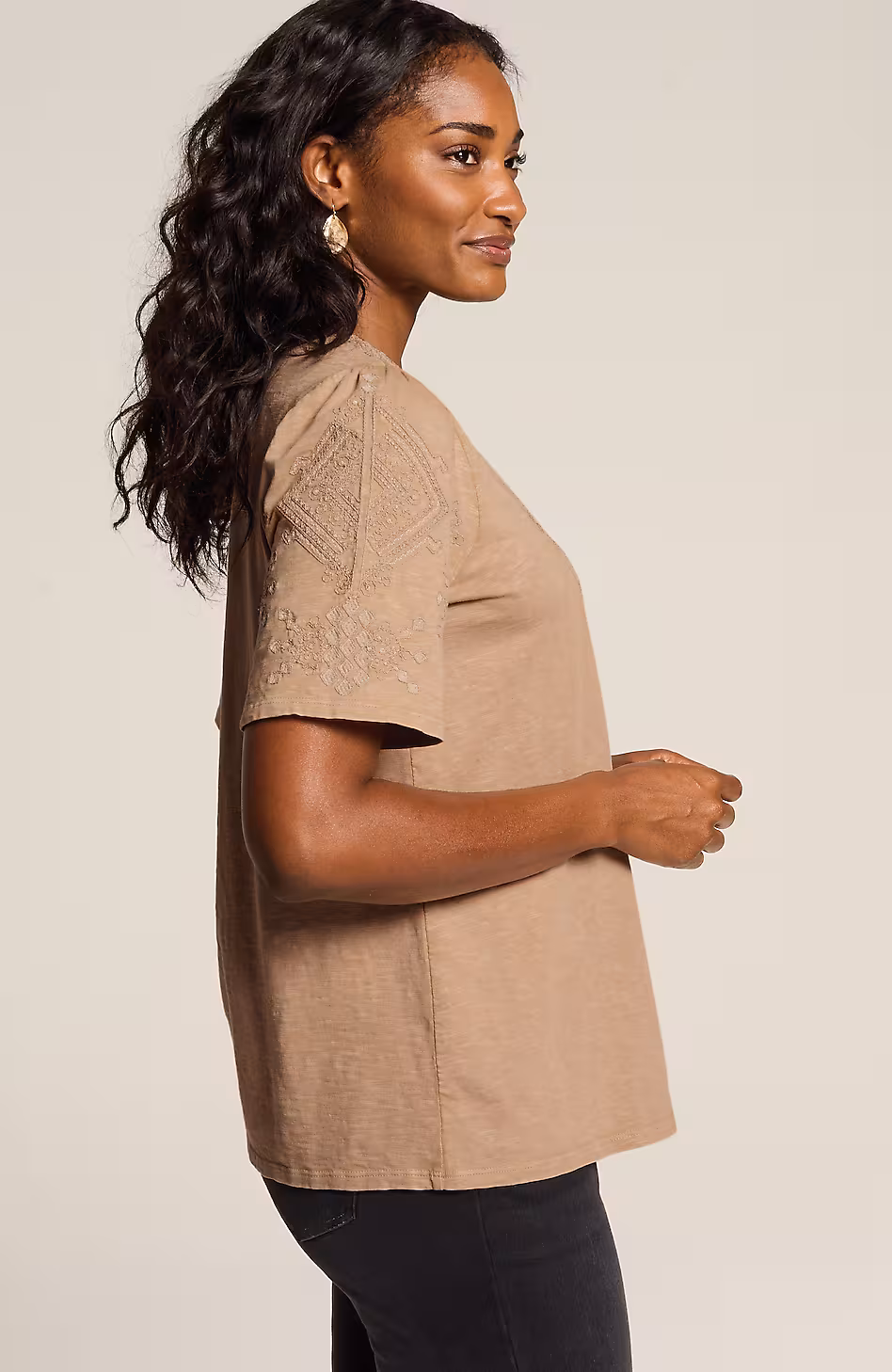 Pure Jill Embroidered Garment-Dyed Top