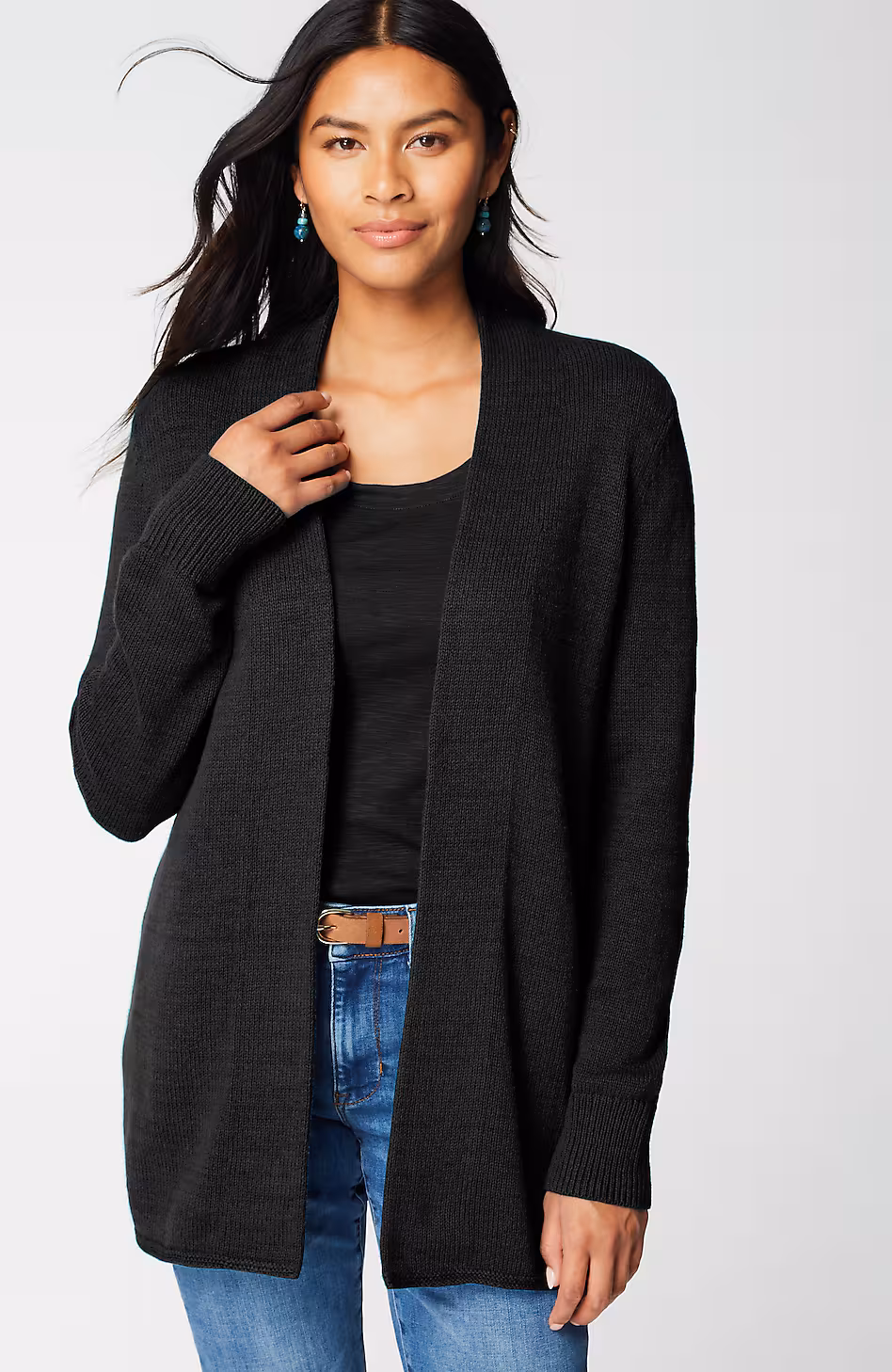 Open-Front Shawl-Collar Cardi