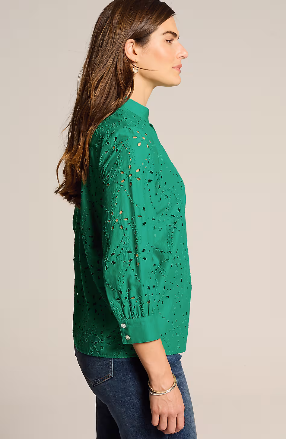 Eyelet Button-Front Top