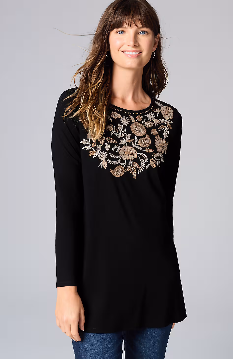 Embroidered Pleat-Back Tunic
