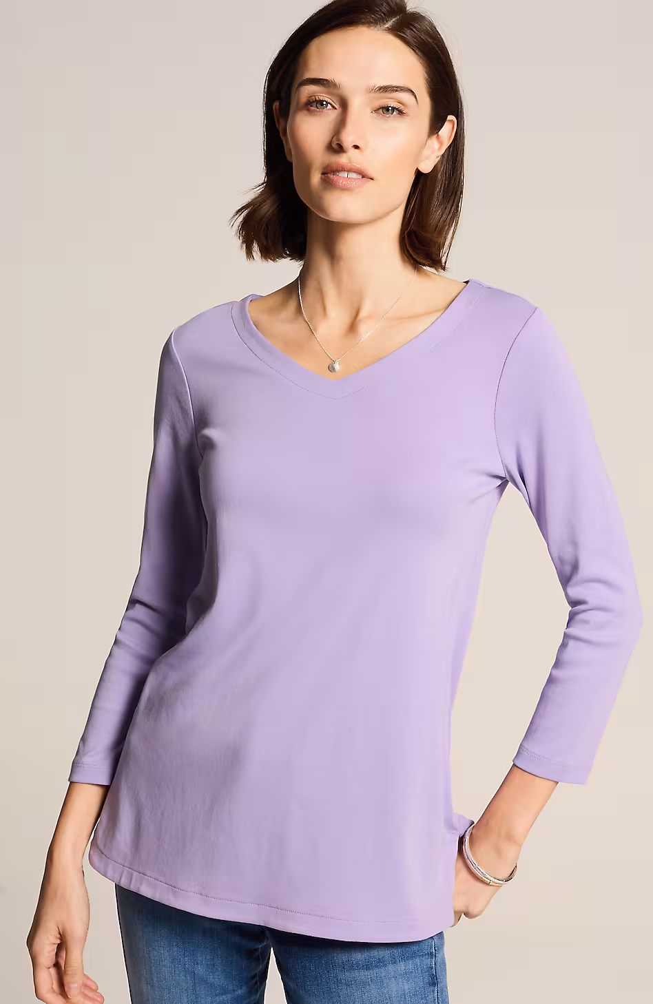 Pima 3/4-Sleeve V-Neck Tee
