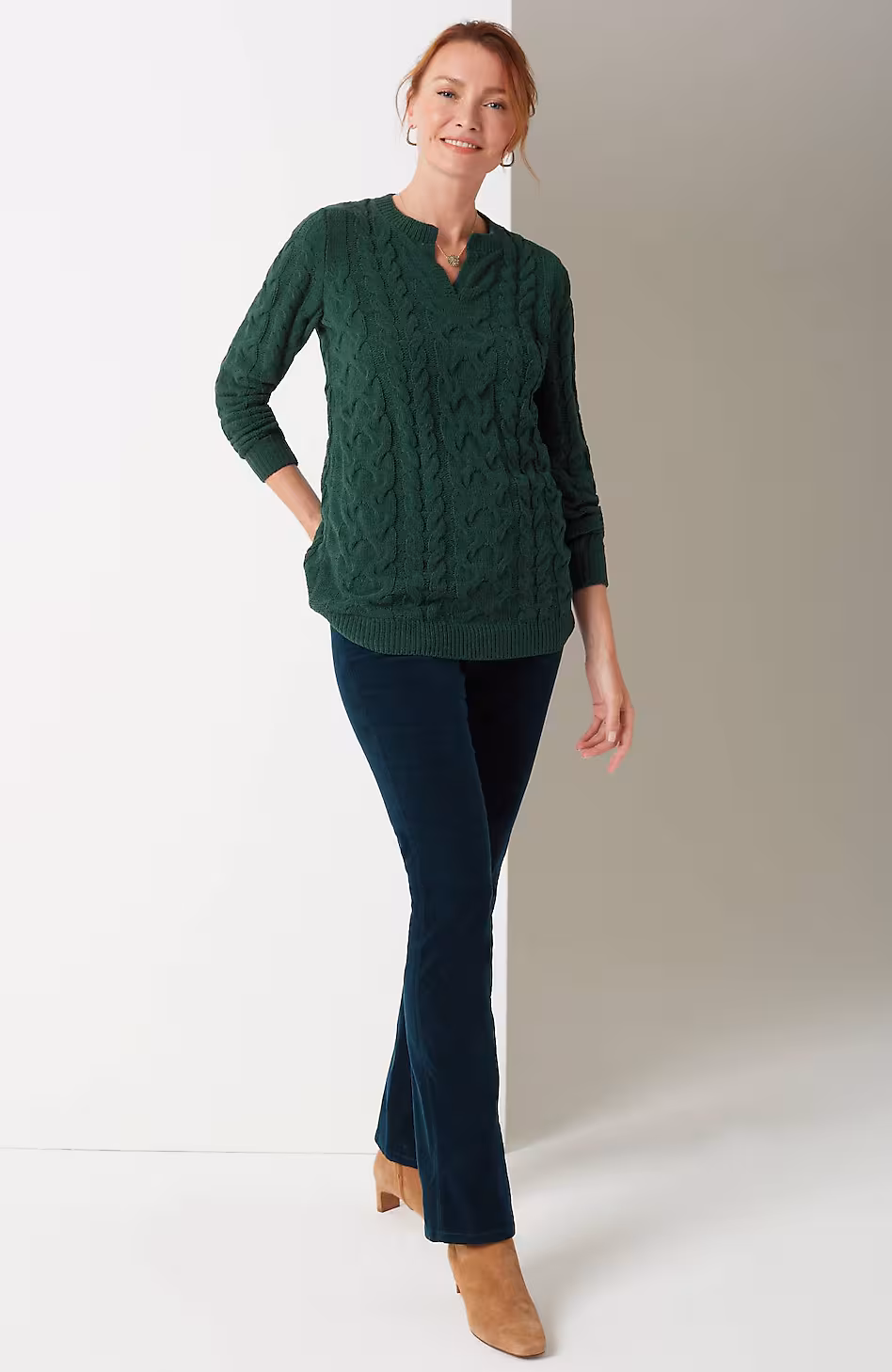 Split-Neck Chenille Tunic