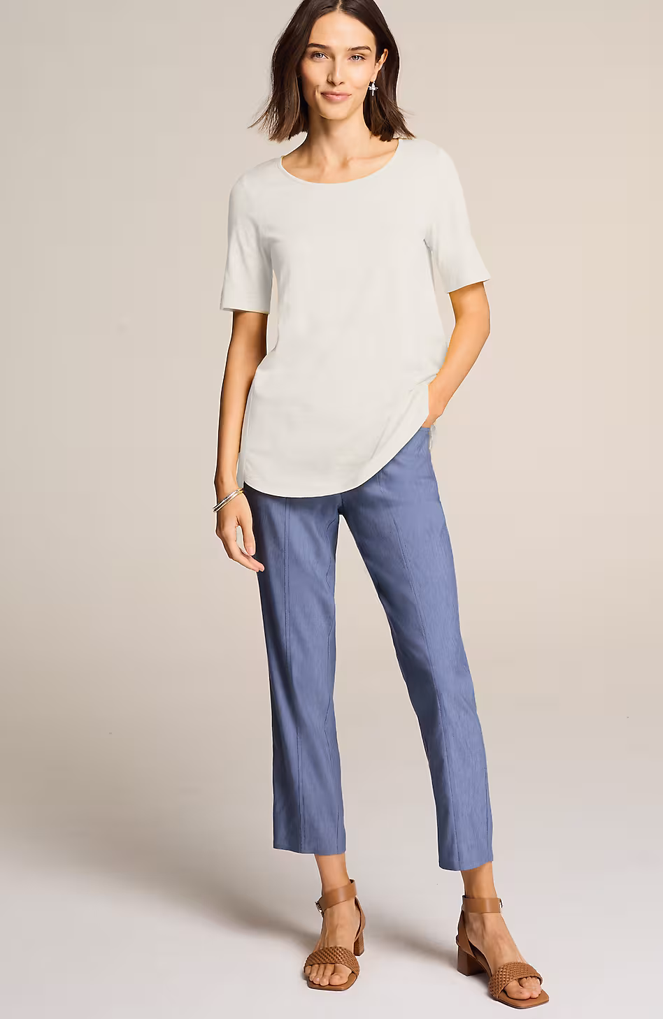 Linen-Stretch Angled-Pocket Slim-Leg Pants