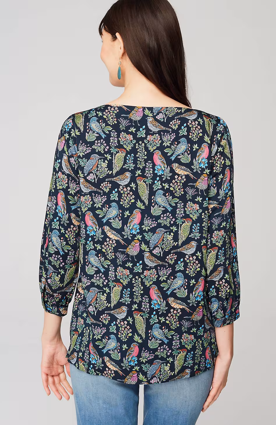 Bird-Printed Boat-Neck Top