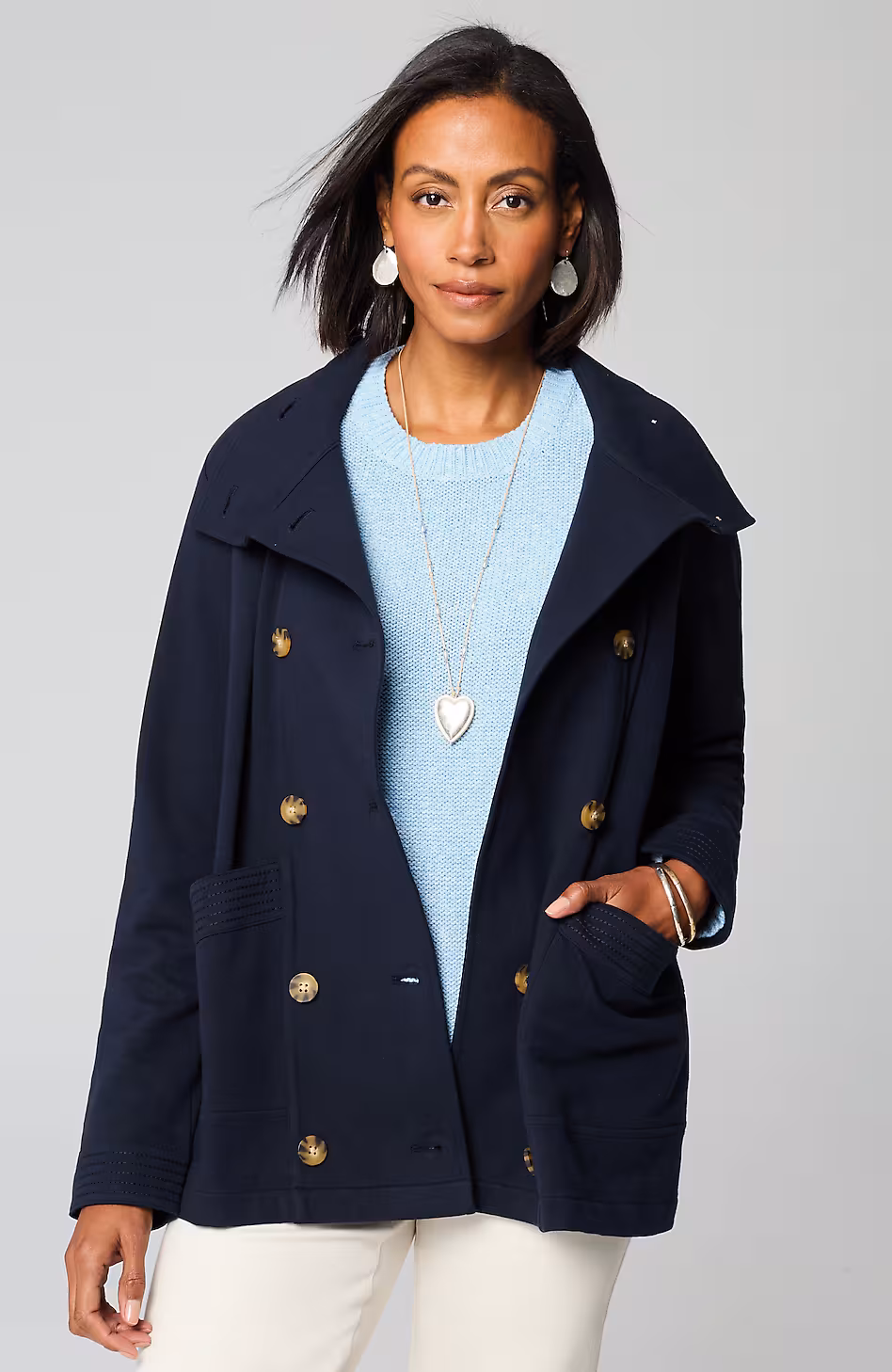 Knit Double-Breasted Peacoat