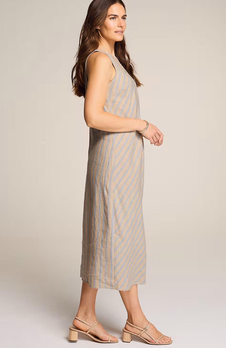 Linen Seamed Striped Dress