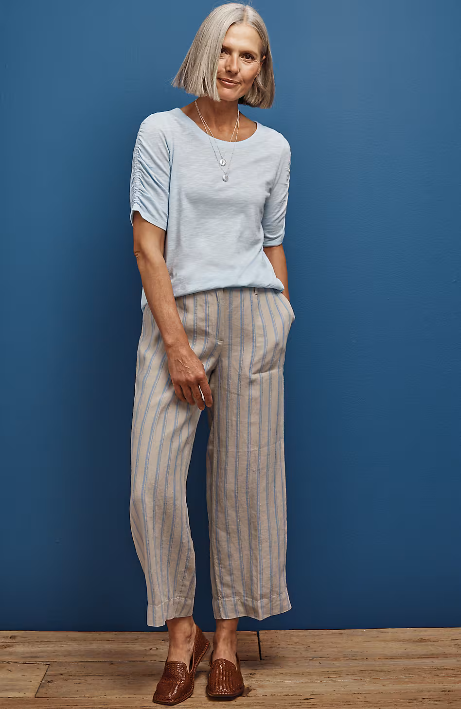 Linen Creased-Front Wide-Leg Pants