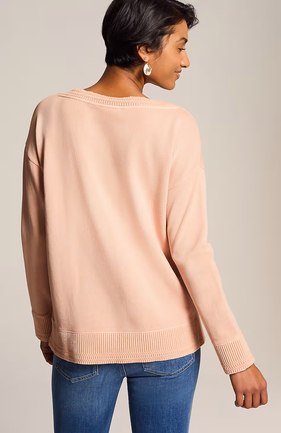 Sweater-Trimmed Garment-Dyed Pullover
