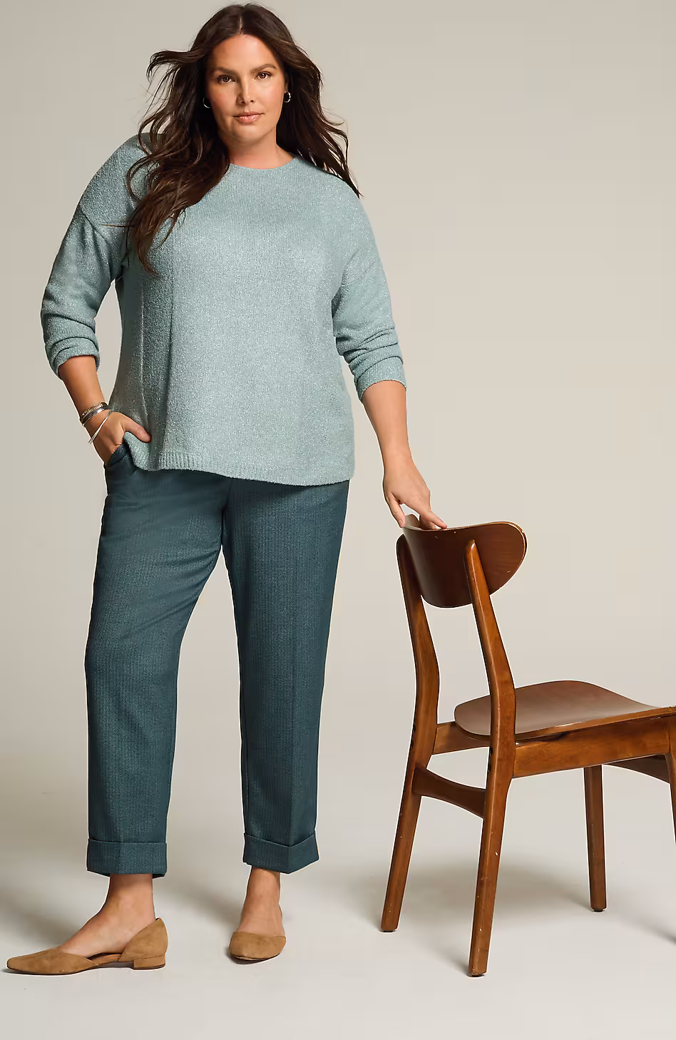 Herringbone Cuffed Pull-On Pants