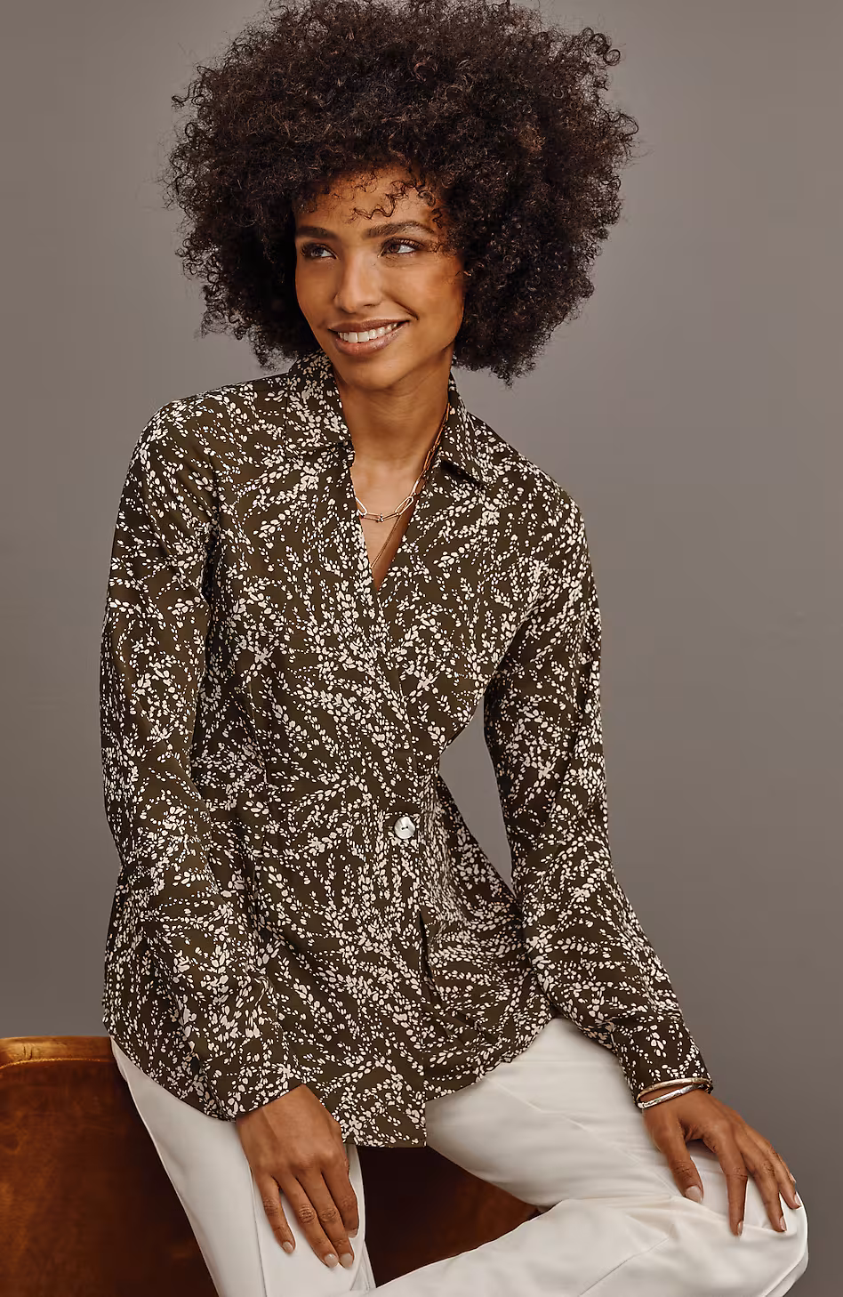 Wearever Easy-Care Pleated One-Button Top