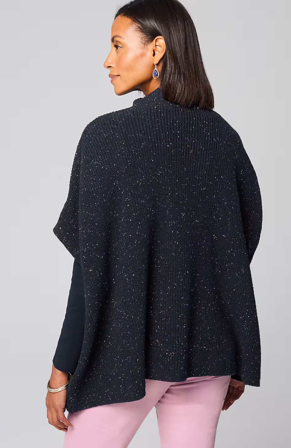 Cotton-Blend Knit Poncho