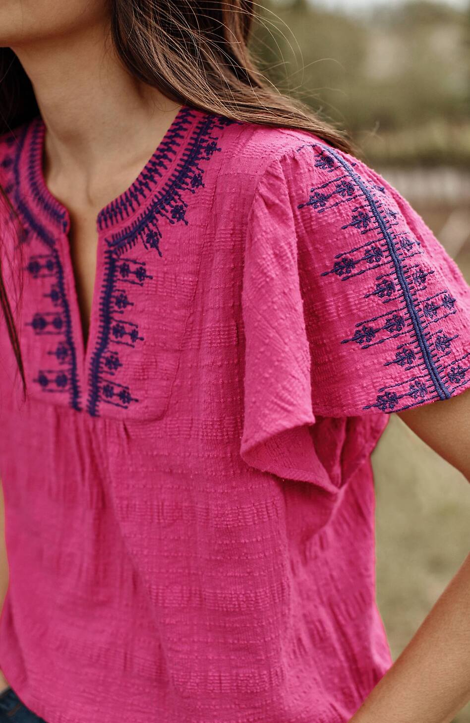 Geometrically Embroidered Textured Top