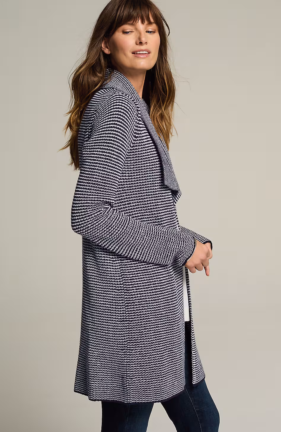 Wearever Striped Open-Front Cardi