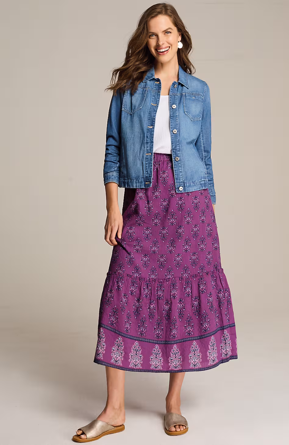 Printed Tiered Midi Skirt