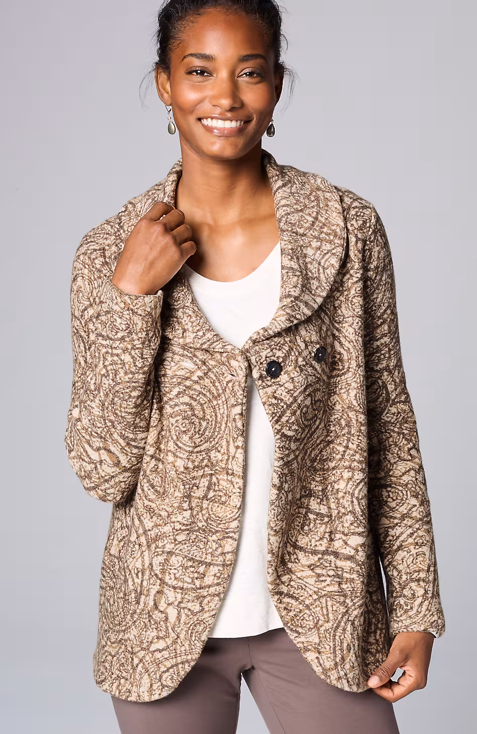 Pure Jill Curved-Front Printed Cardi