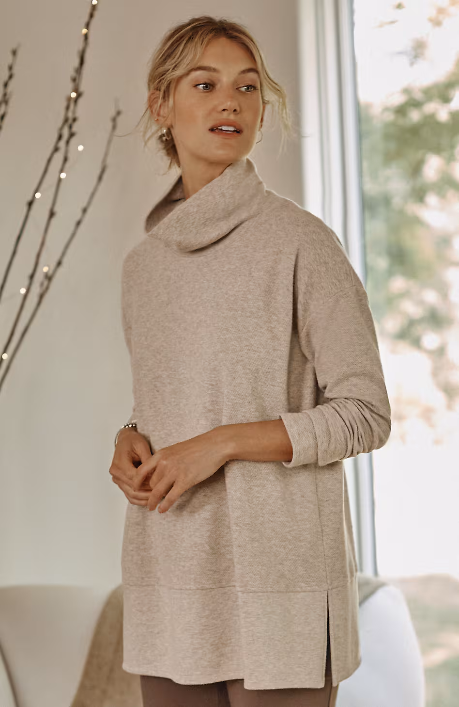 Pure Jill Diagonal Knit Mock-Neck Tunic