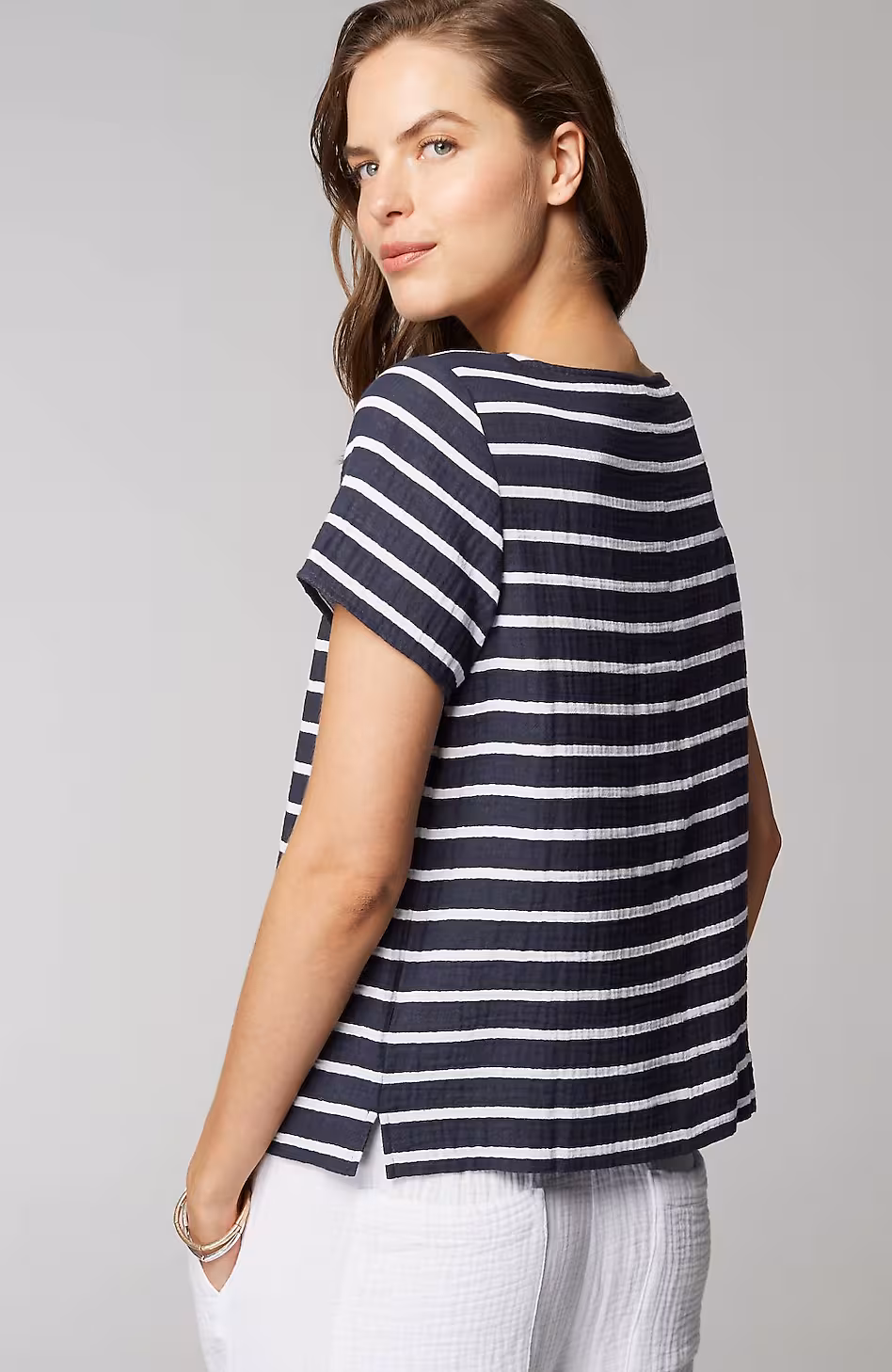 Cotton-Gauze Cap-Sleeve Top