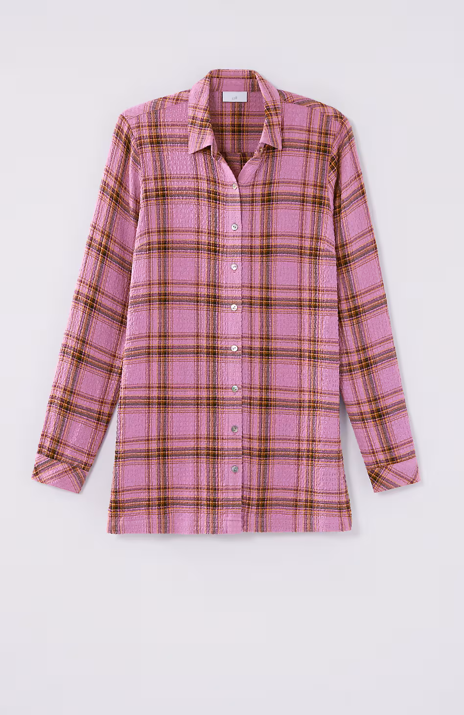 Crinkled Plaid Button-Front Tunic