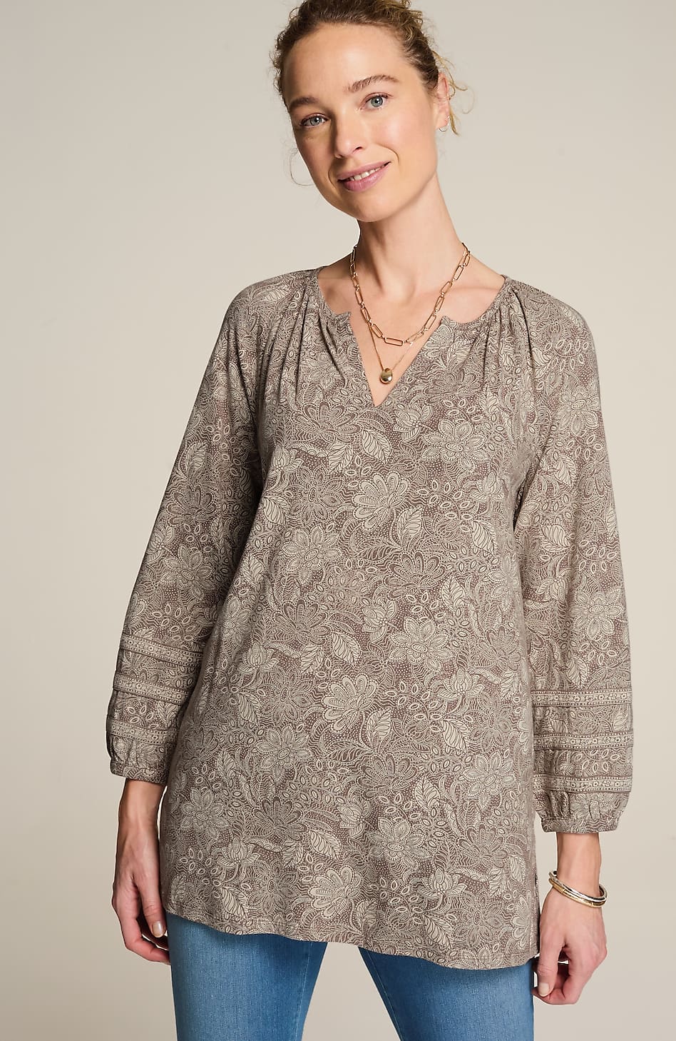 Pure Jill Soft-Sleeve Printed Tunic