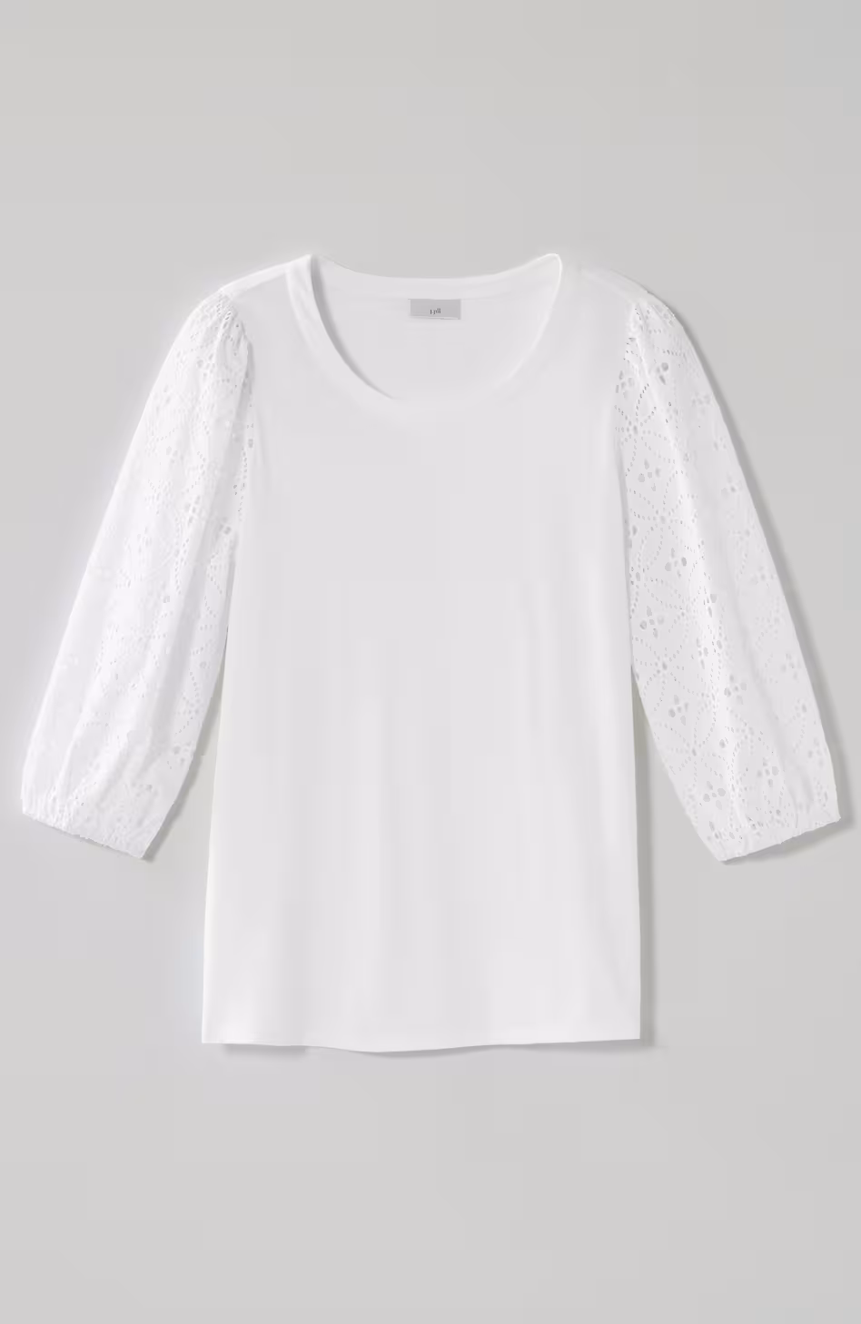 Mixed-Media Eyelet-Sleeves Top