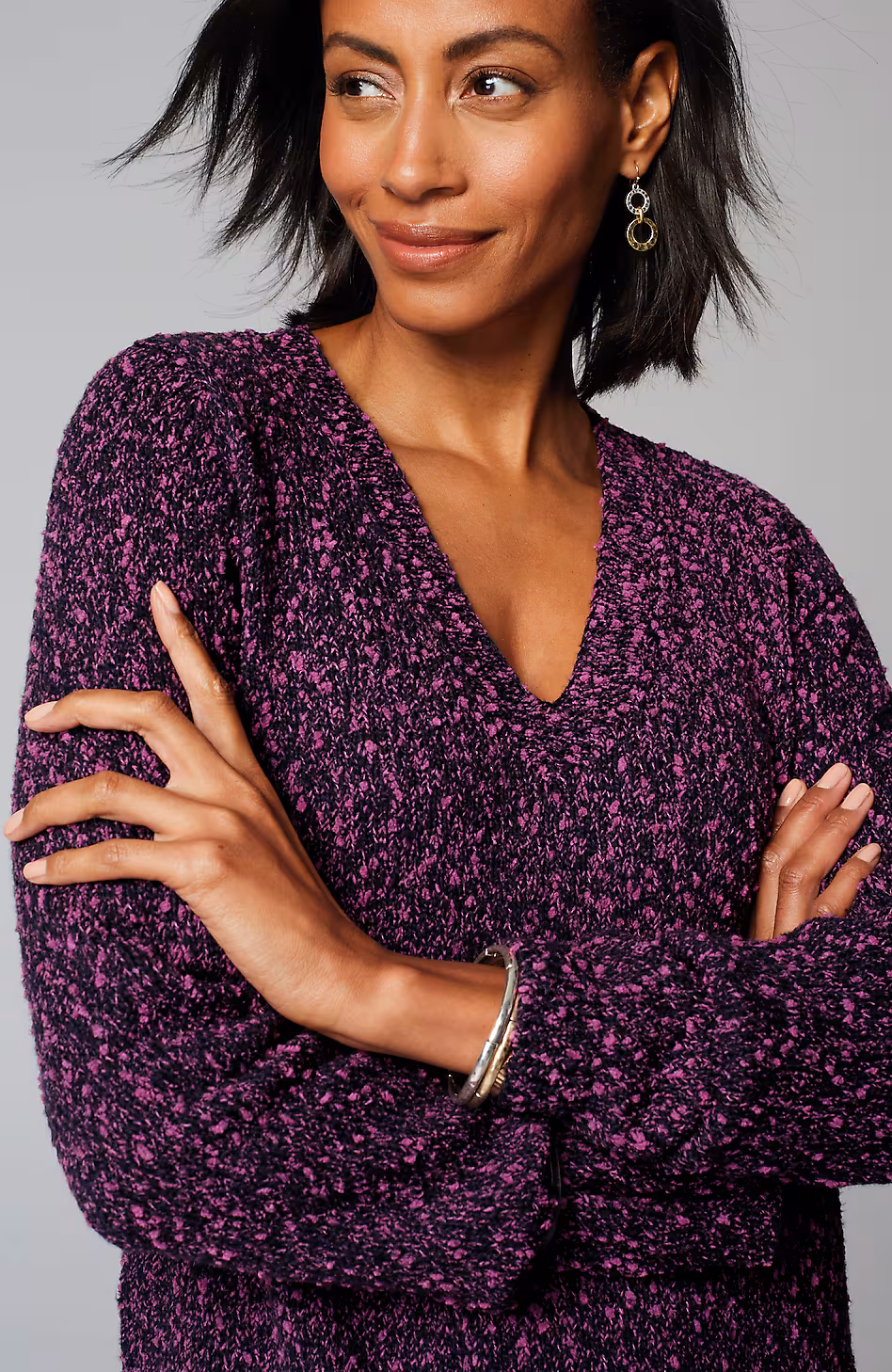 Marled V-Neck Speckled Sweater