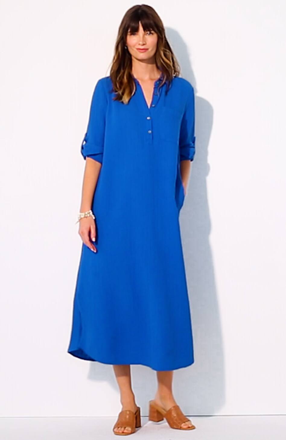 Cotton-Gauze One-Pocket Shirtdress