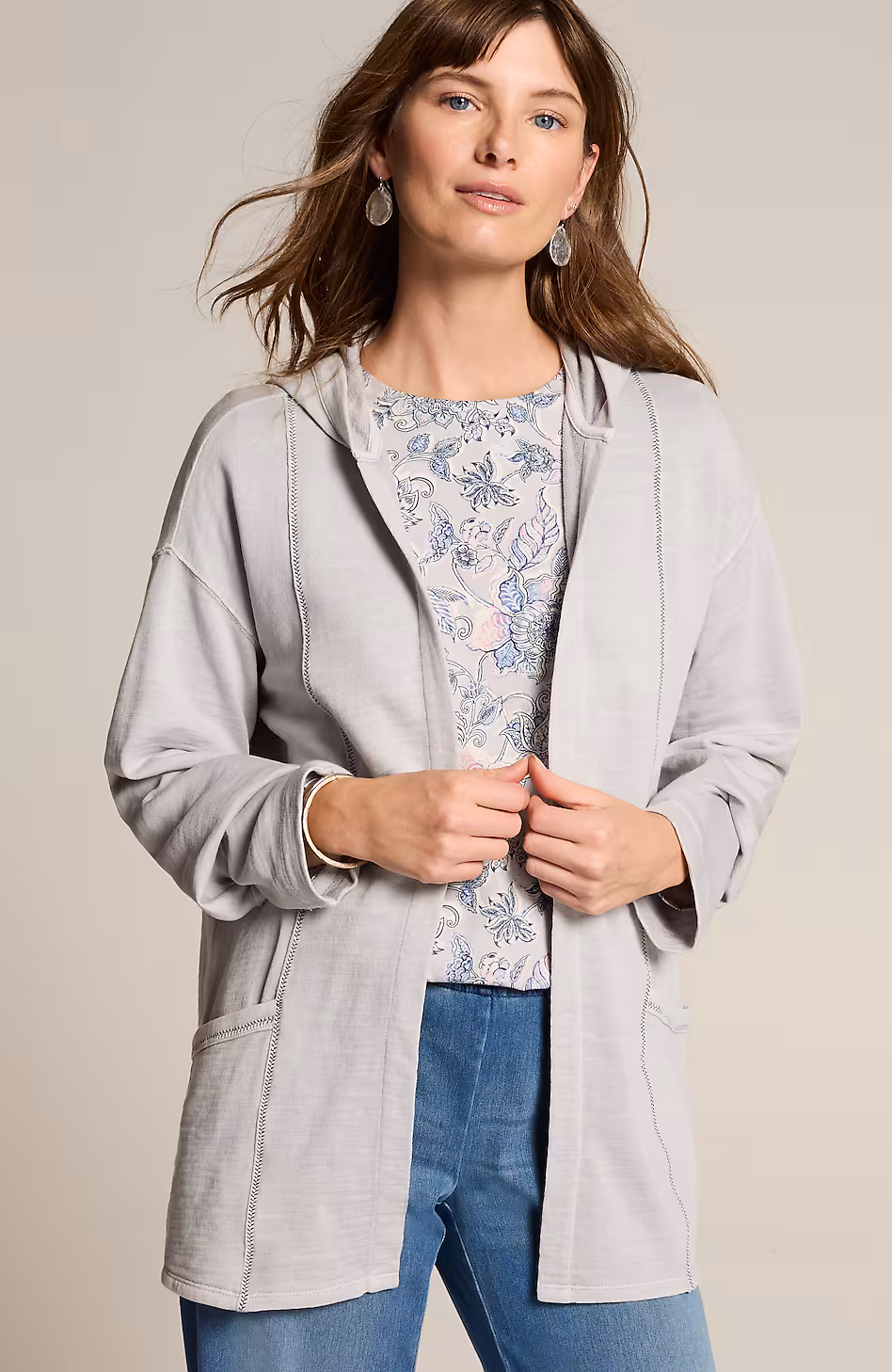 Pure Jill Tea-Dyed Hooded Jacket