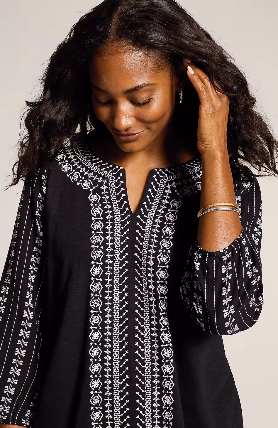 Pure Jill Mixed-Media Embroidered Top