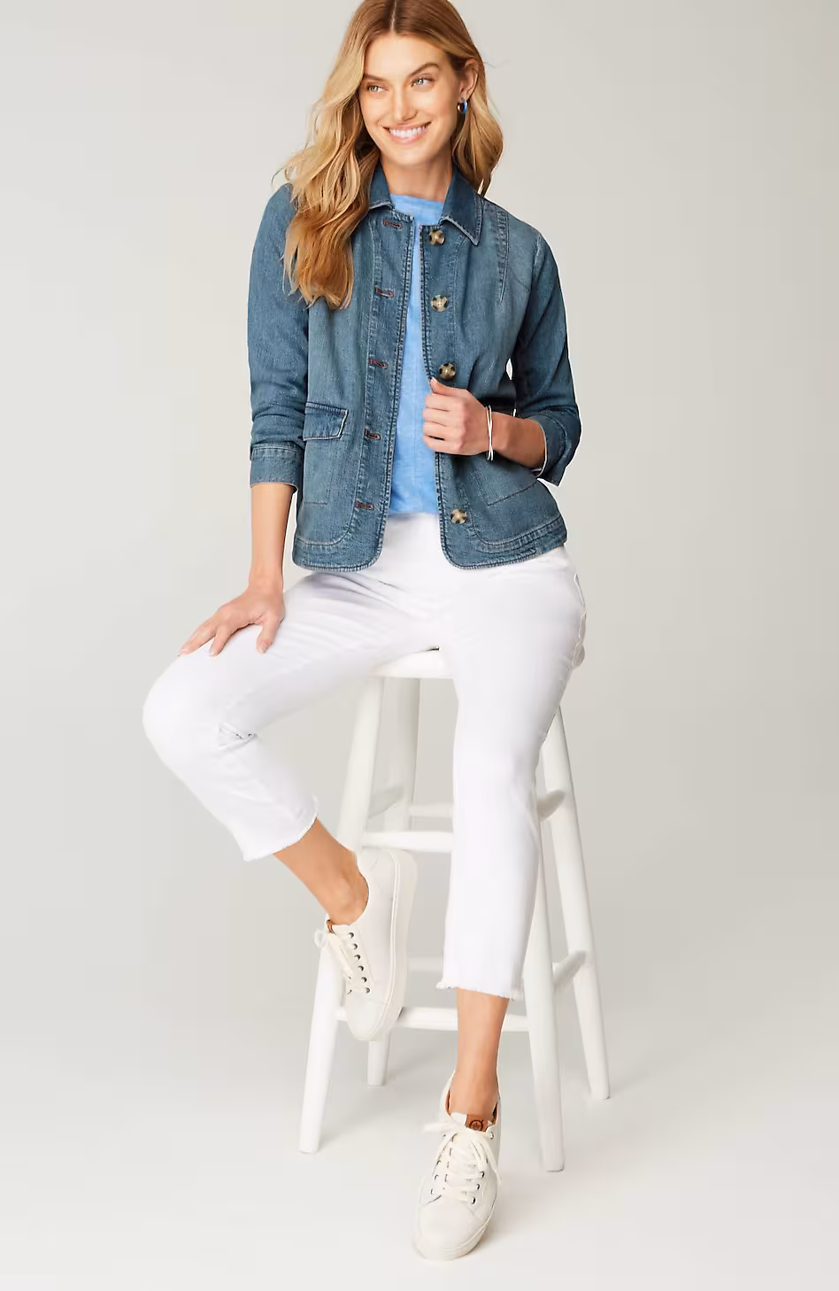 Curved-Hem Denim Jacket