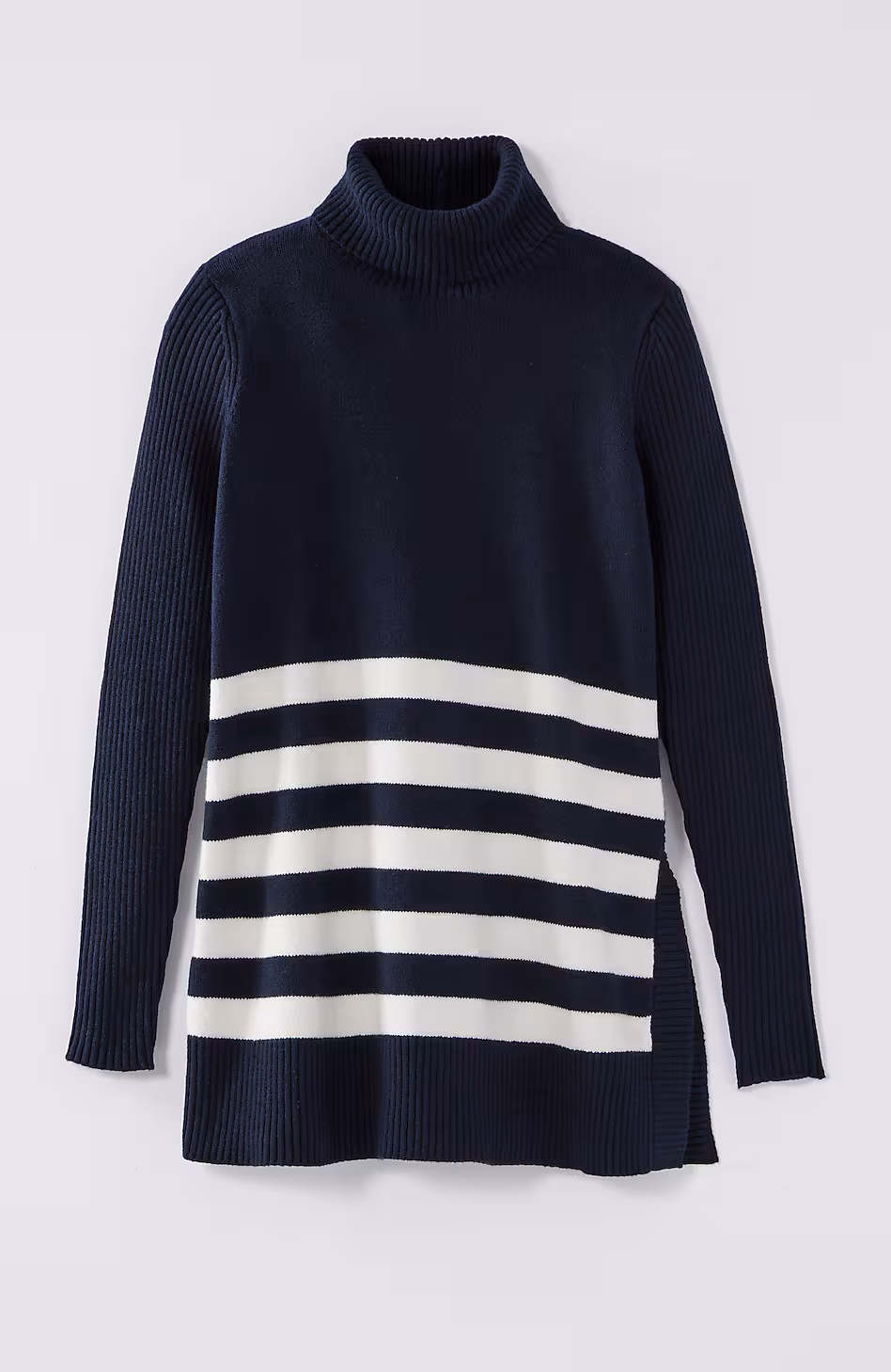 Ribbed-Sleeves Turtleneck Sweater