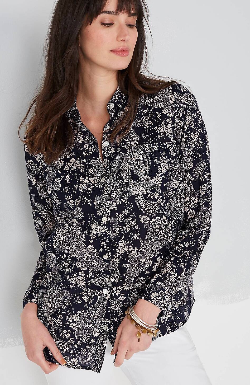 One-Pocket Shirred-Back Shirt