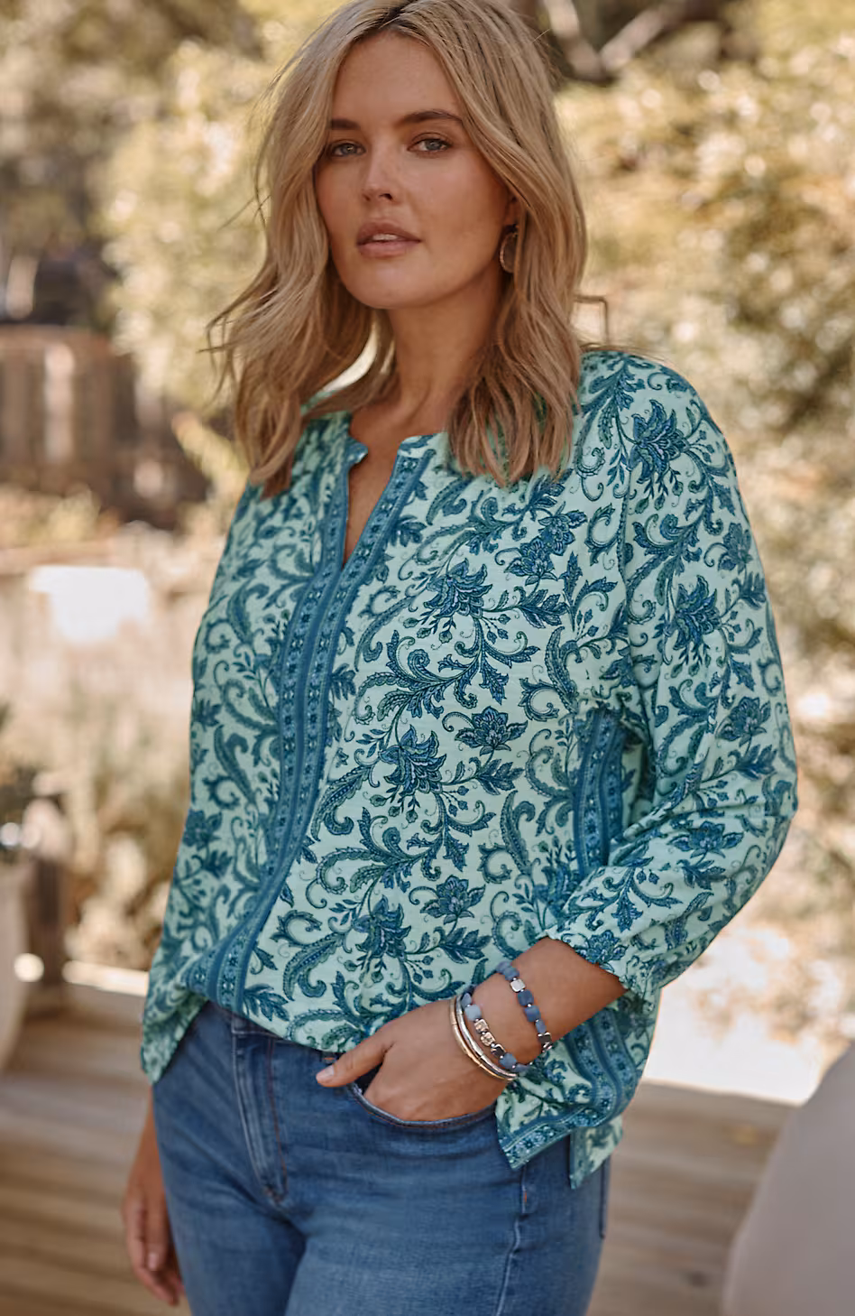 Border-Printed Floral Top