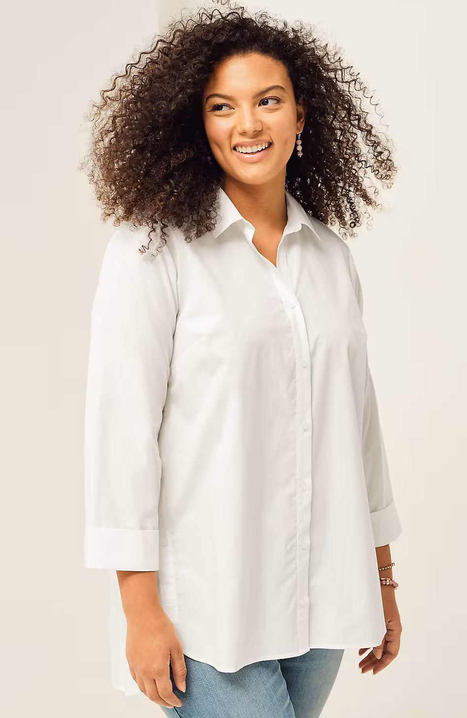 Side-Button Stepped-Hem Tunic