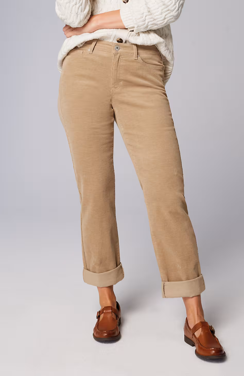 Heathered-Cord Relaxed Boyfriend Jeans