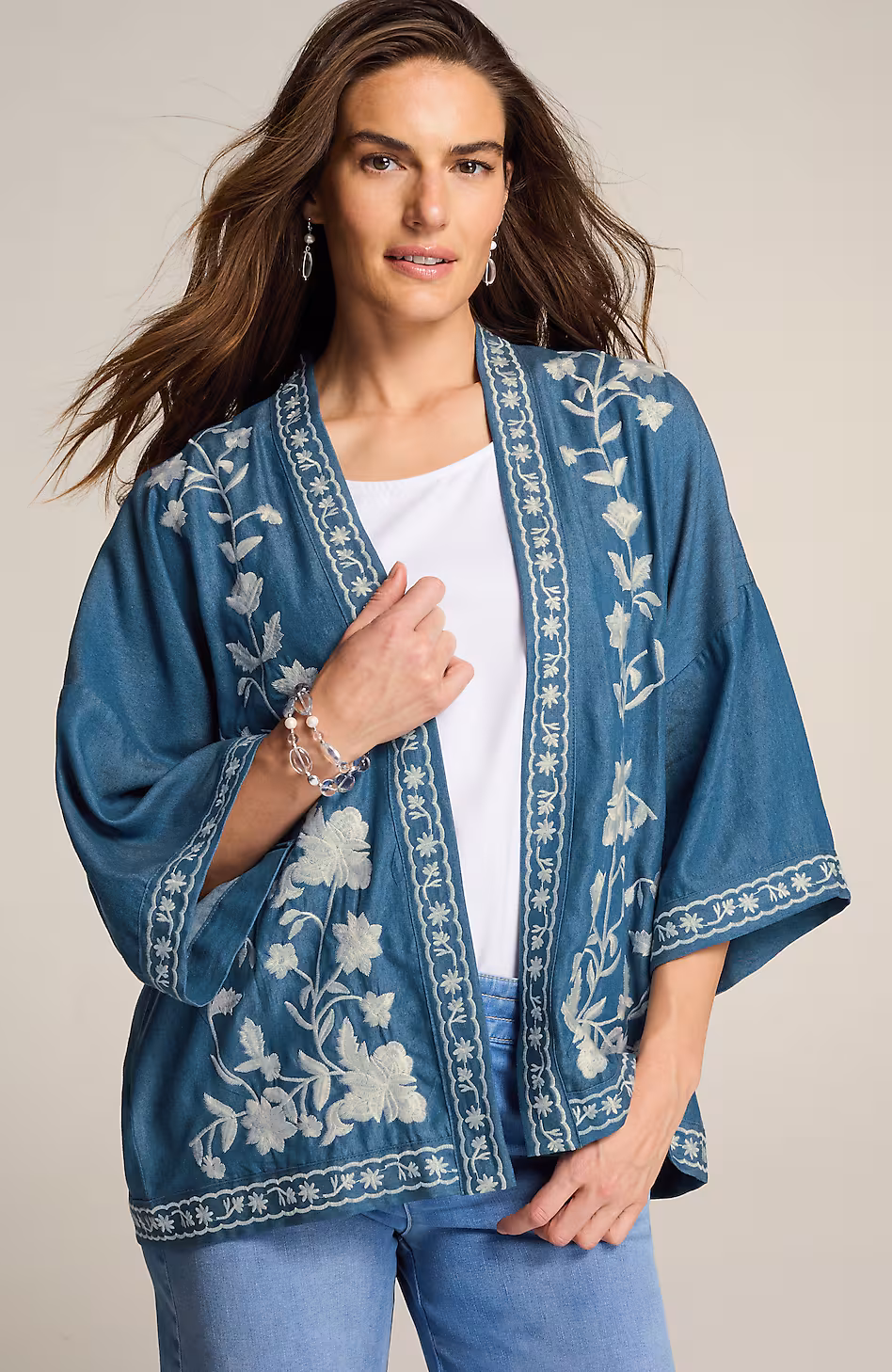 Floral-Embroidered Soft Jacket