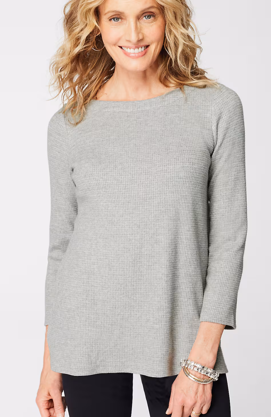 Wearever Waffle-Textured Boat-Neck Top