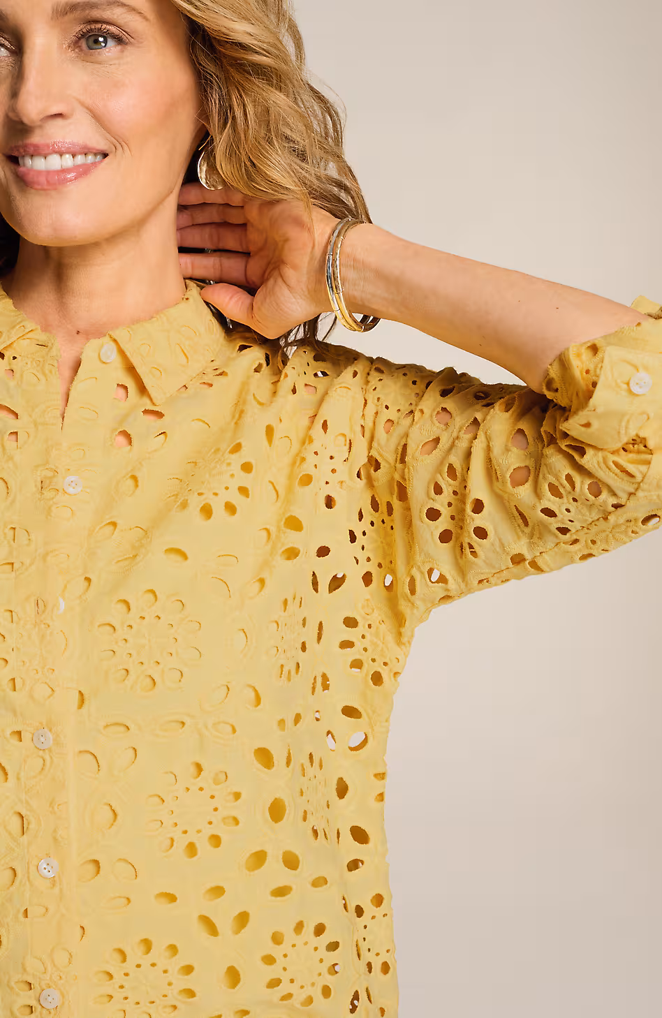 Eyelet Scalloped-Hem Shirt