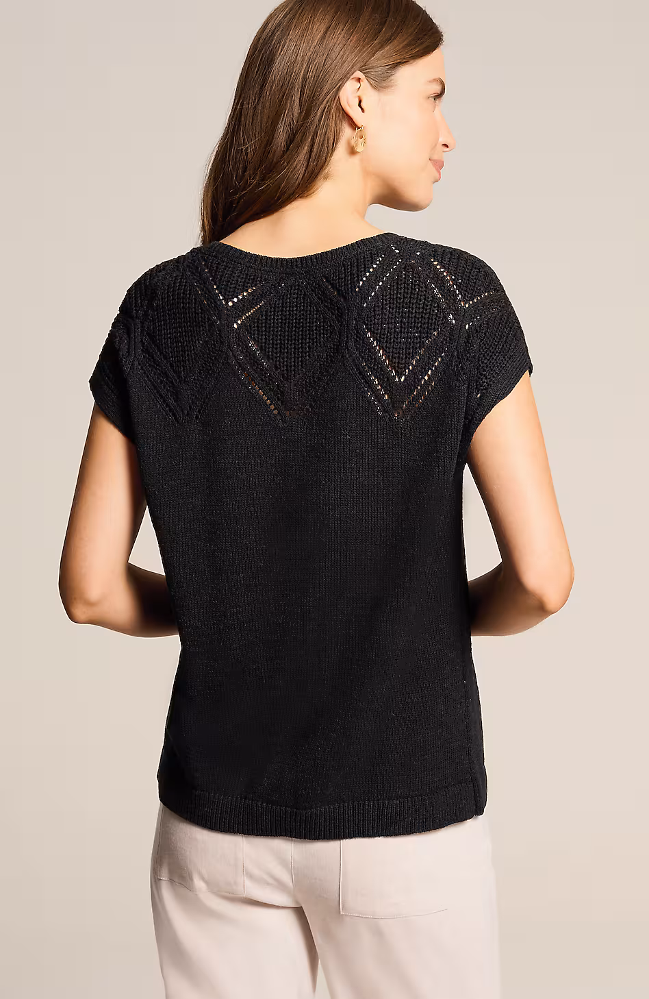 Rib-Stitched Short-Sleeve Sweater