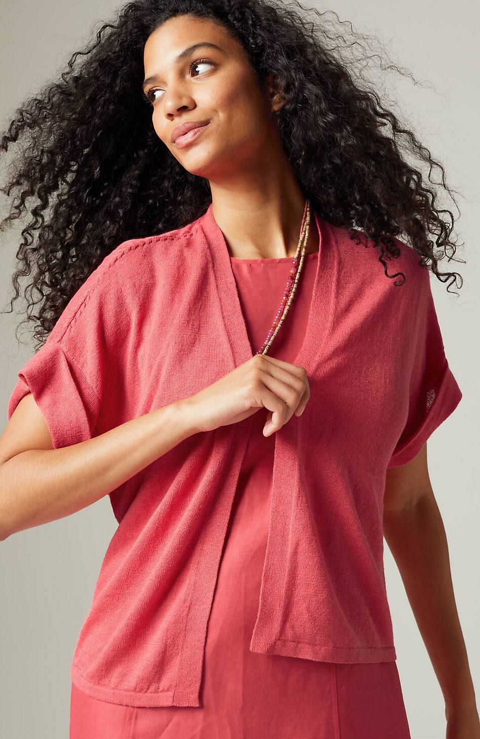 Short Cuffed-Sleeve Open-Front Cardi