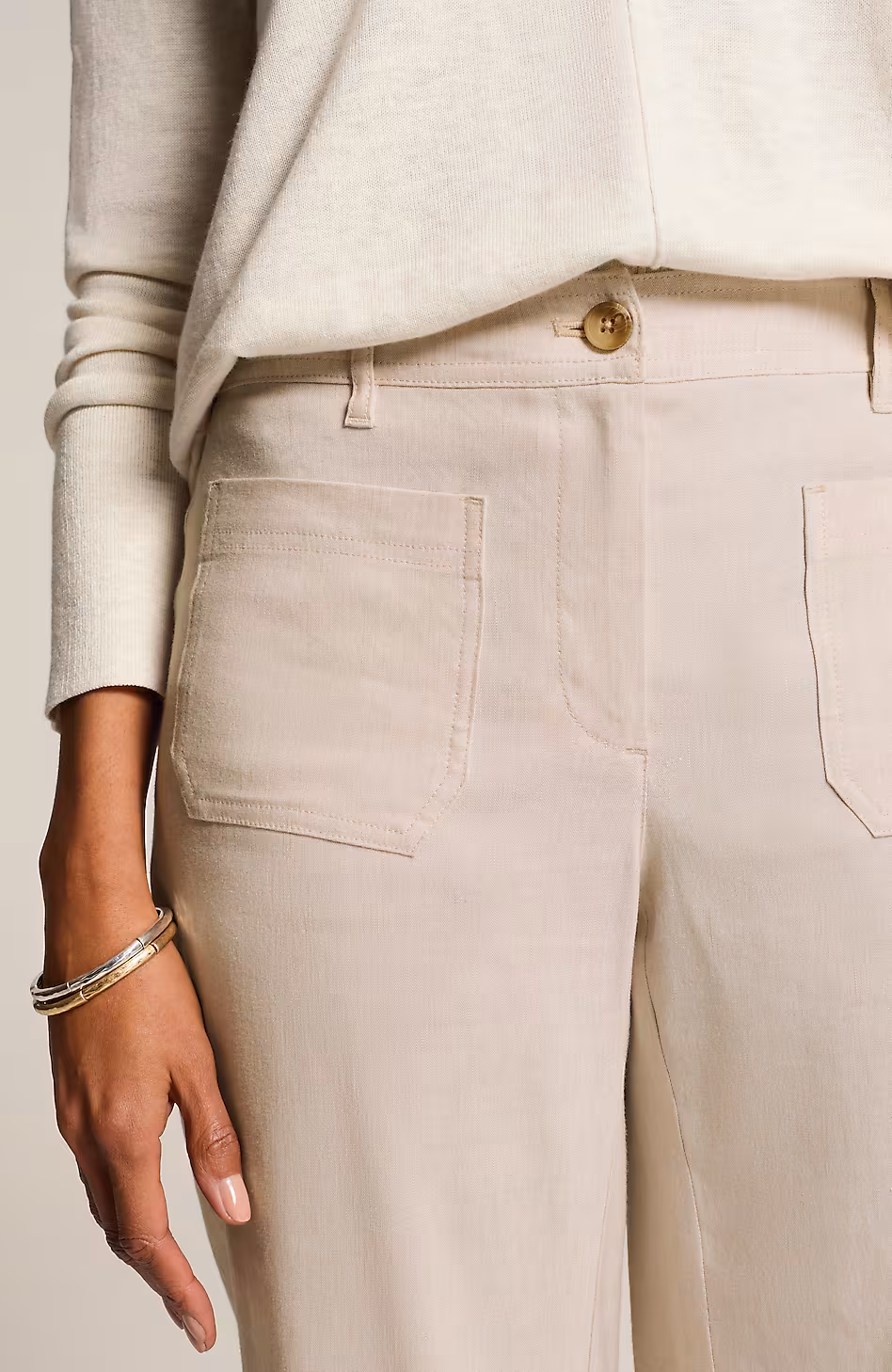 Linen-Stretch Patch-Pocket Crops