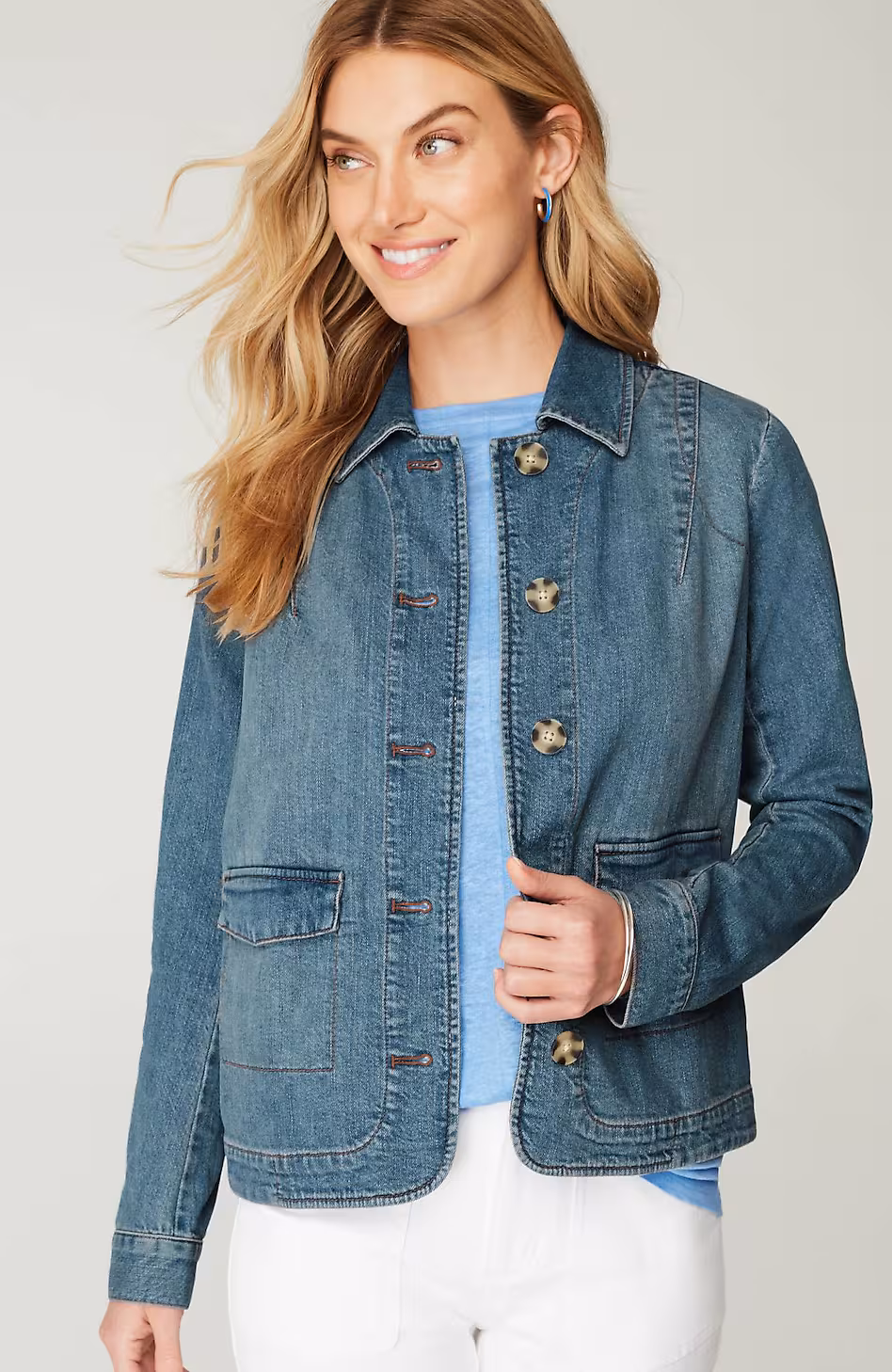 Curved-Hem Denim Jacket