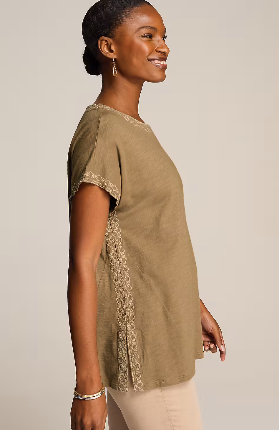 Pure Jill Embroidered Boat-Neck Top
