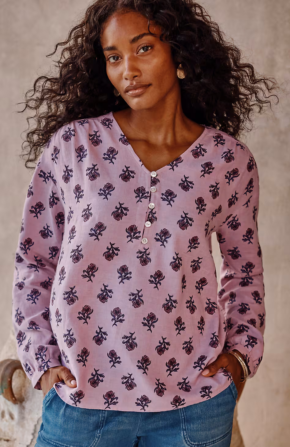 Pure Jill Organically Grown Cotton Block-Print Top